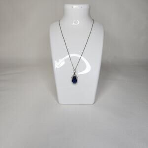 Beautiful Faux Sapphire Solitaire Pendant with Silver Necklace